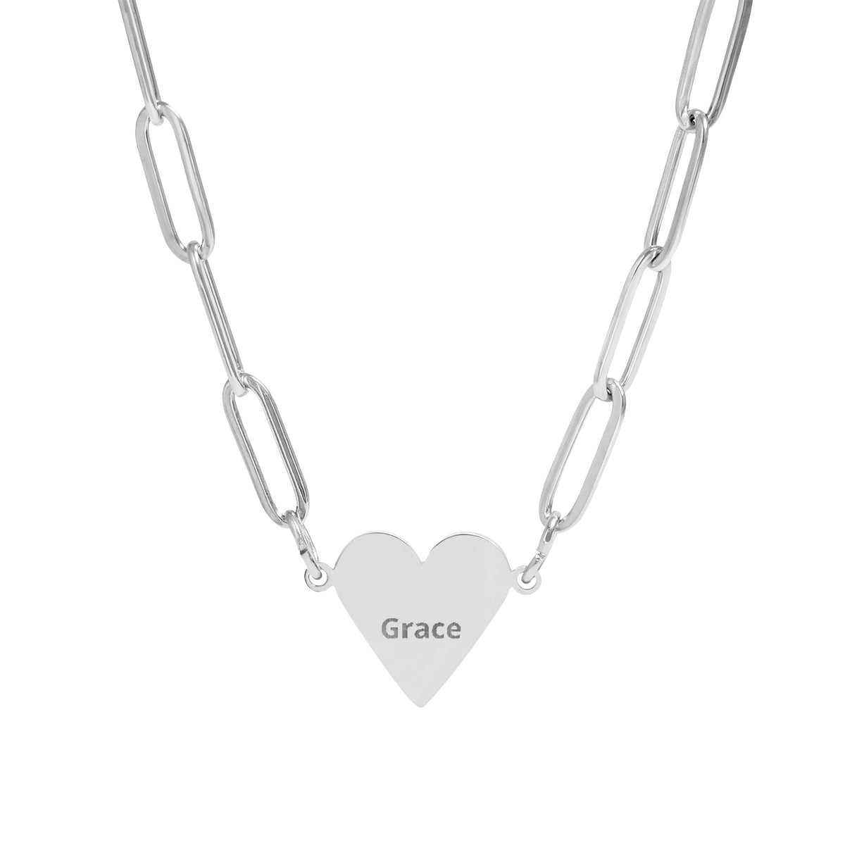 Personalized Engraved Heart Paperclip Chain Necklace