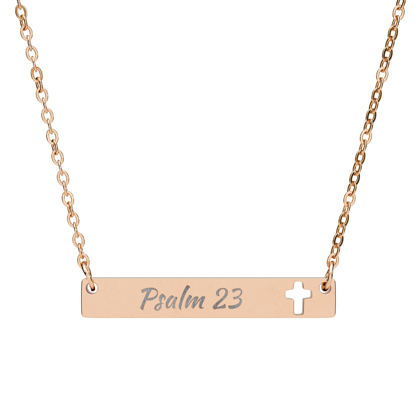 Engravable Cutout Cross Bar Necklace - Psalm 23 Religious Pendant