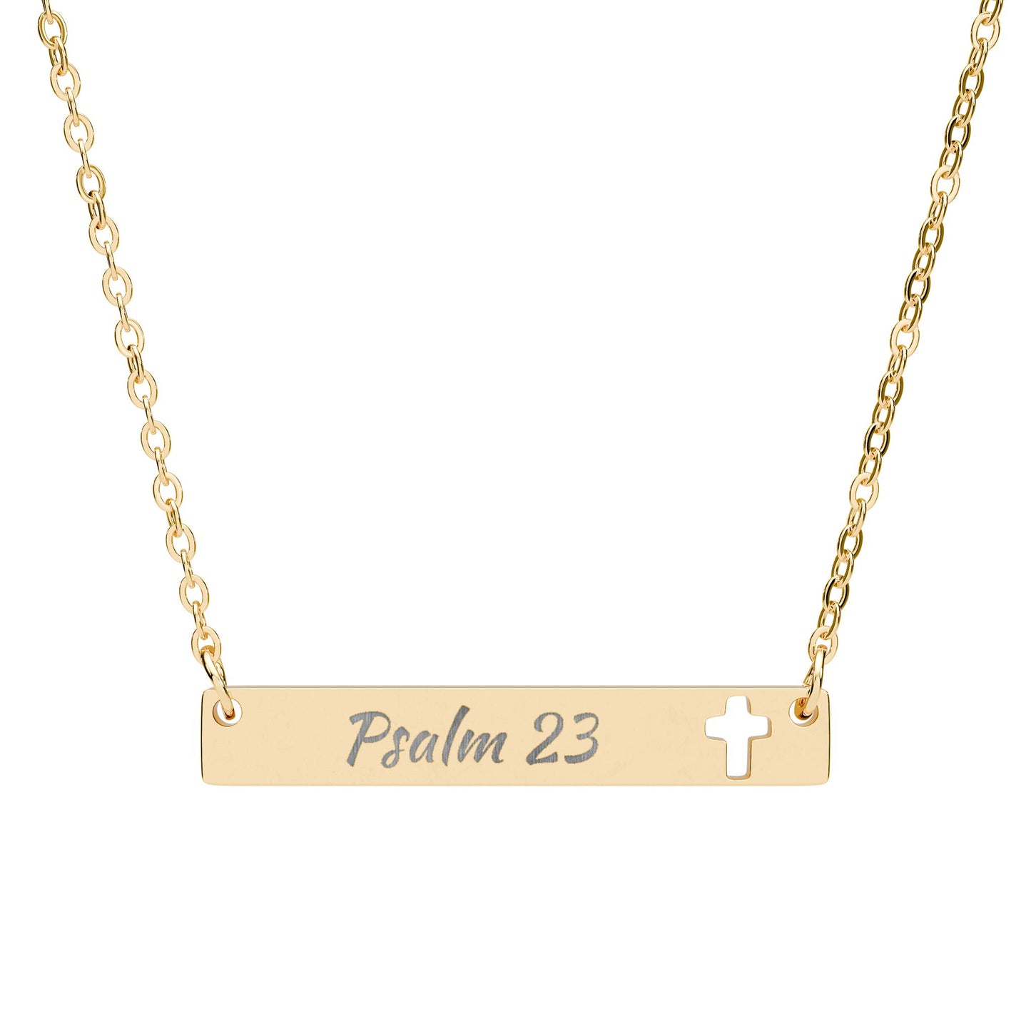 Engravable Cutout Cross Bar Necklace - Psalm 23 Religious Pendant
