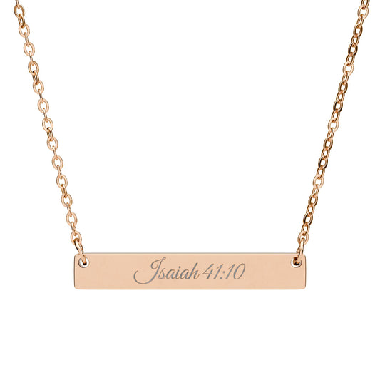 Engraved Horizontal Bar Necklace  Isaiah 41:10