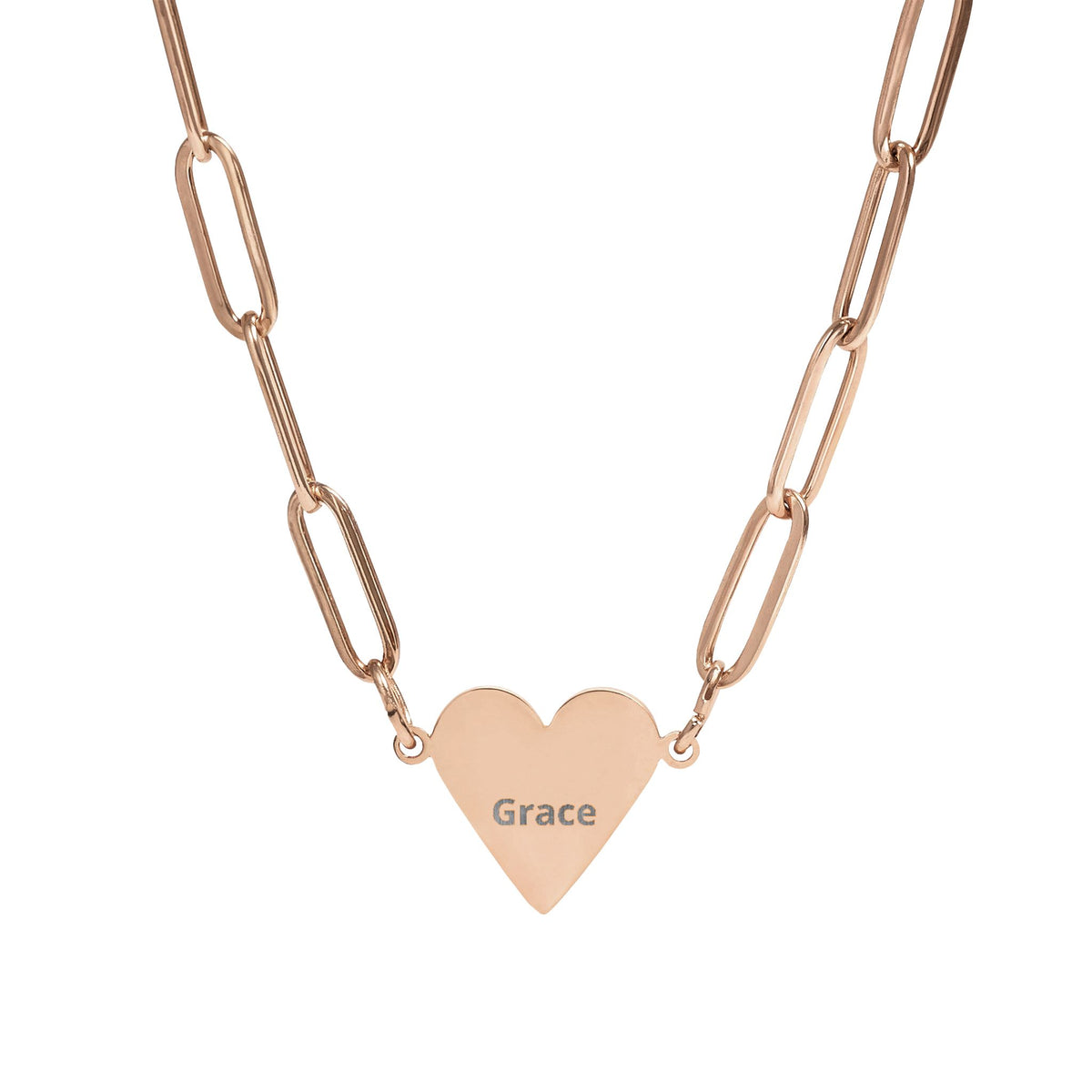 Personalized Engraved Heart Paperclip Chain Necklace