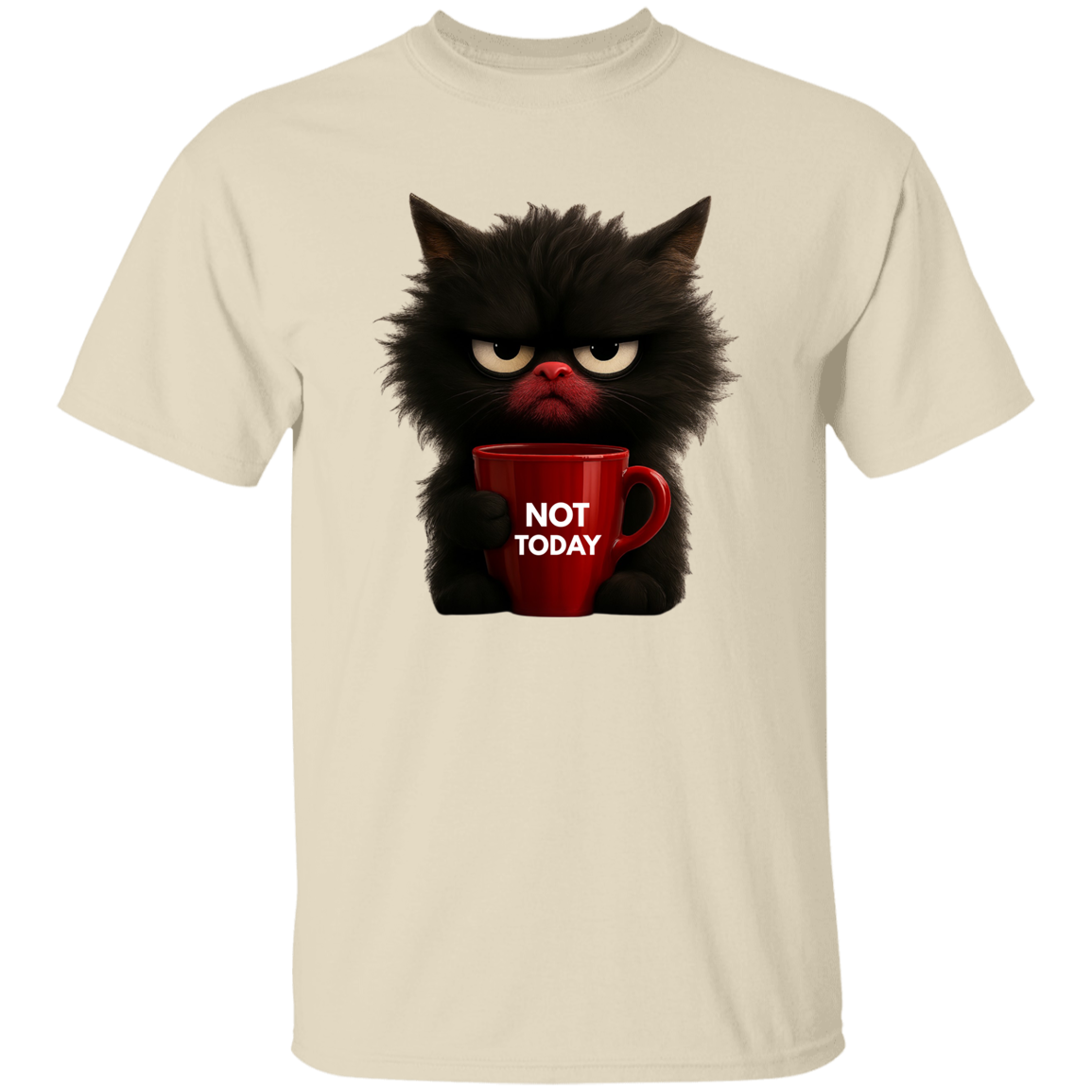 Funny cat holding red coffee mug t-shirt with "Not Today" quote