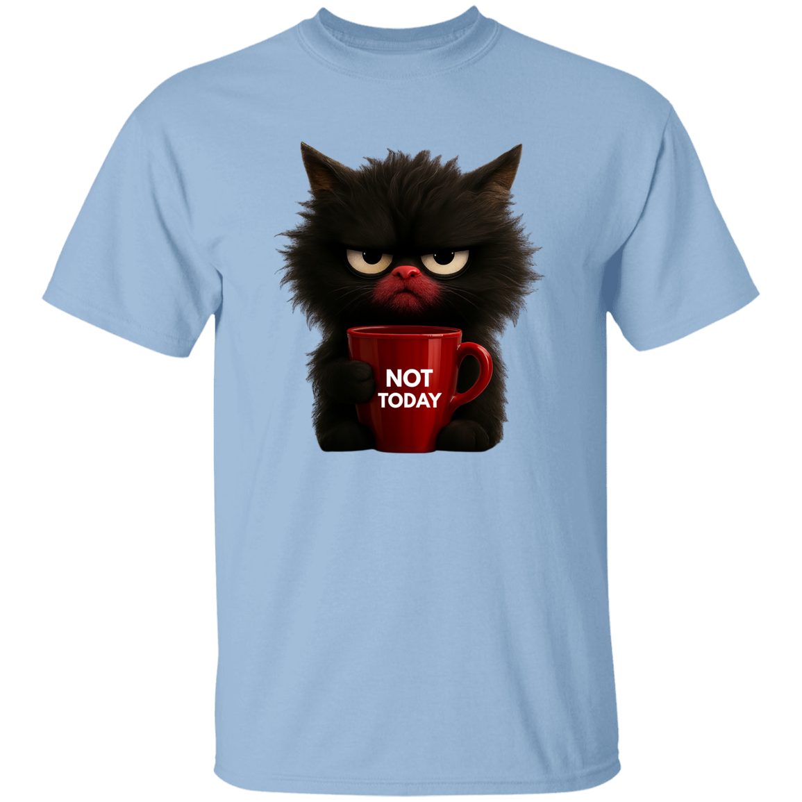 Funny cat holding red coffee mug t-shirt with "Not Today" quote