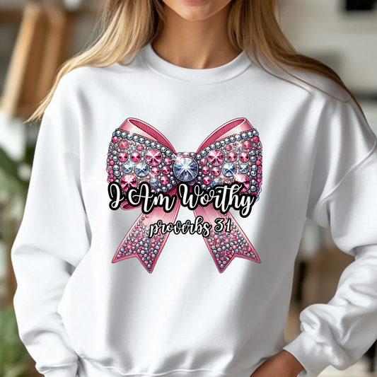 I Am Enough Bow Crewneck Pullover Sweatshirt