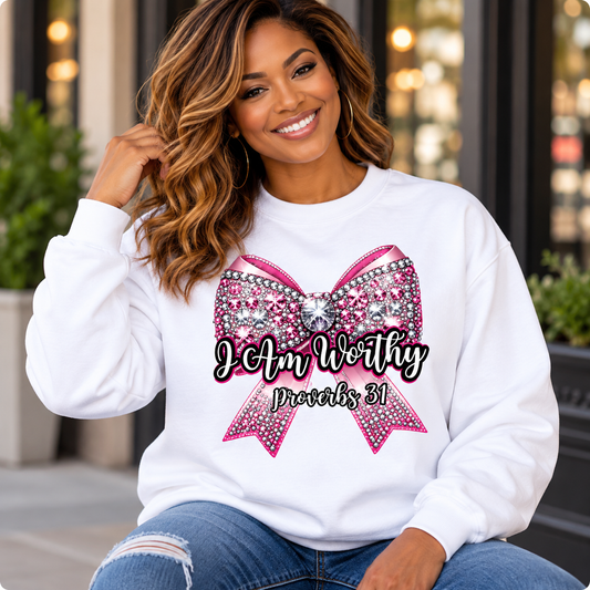 I Am Worthy Bow Crewneck Pullover Sweatshirt