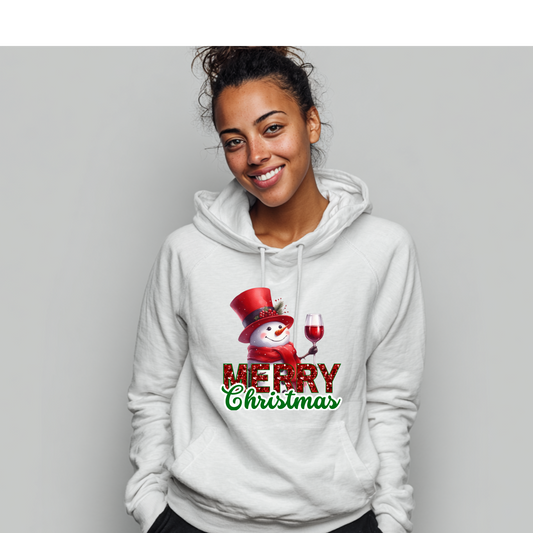 Merry Christmas Snow Man & Wine Pullover Hoodie