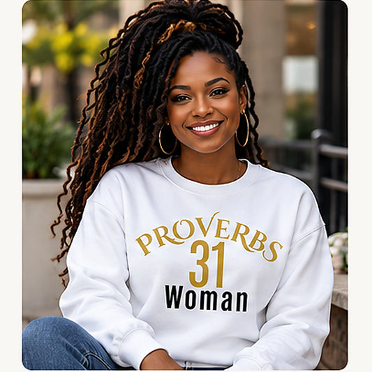 Proverbs 31 Woman letters G180 Gildan Crewneck Pullover Sweatshirt