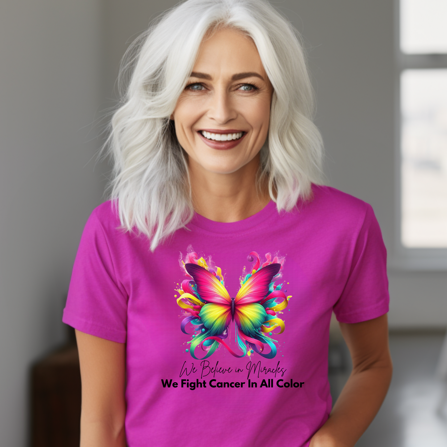 We Fight Cancer in All Color - White ink + Canvas Unisex Jersey Short-Sleeve T-Shirt